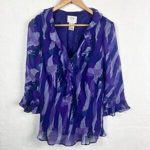 Vintage Vision Apparel Purple 100% Silk V-Neck Blouse 1X